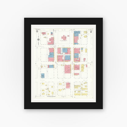 Old map wall art mockup — black gallery frame with white mat — Sanborn Fire Insurance Map from Henrietta, Clay County, Texas (1934), Sheet #0002