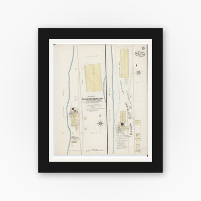 Old map wall art mockup — black gallery frame with white mat — Sanborn Fire Insurance Map from Pekin, Tazewell County, Illinois (1885), Sheet #0008