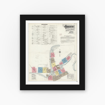 Old map wall art mockup — black gallery frame with white mat — Sanborn Fire Insurance Map from Ridgway, Elk County, Pennsylvania (1915) - Complete Map Set