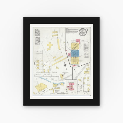 Old map wall art mockup — black gallery frame with white mat — Sanborn Fire Insurance Map from Warren, Huntington County, Indiana (1919) - Complete Map Set
