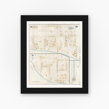 Old map wall art mockup — black gallery frame with white mat — Sanborn Fire Insurance Map from Palmetto, Manatee County, Florida (1944), Sheet #0010