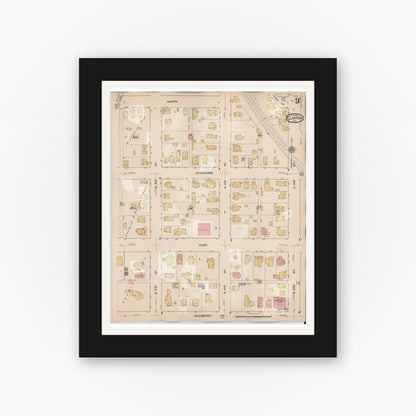Old map wall art mockup — black gallery frame with white mat — Sanborn Fire Insurance Map from Clinton, Vermillion County, Indiana (1947), Sheet #0009