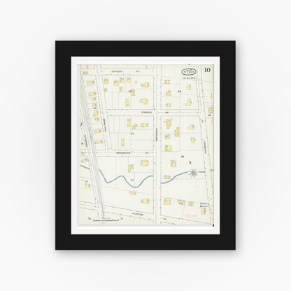 Old map wall art mockup — black gallery frame with white mat — Sanborn Fire Insurance Map from Nyack, Rockland County, New York. (1892), Sheet #0010