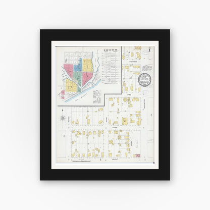 Old map wall art mockup — black gallery frame with white mat — Sanborn Fire Insurance Map from Two Rivers, Manitowoc County, Wisconsin (1898), Sheet #0001
