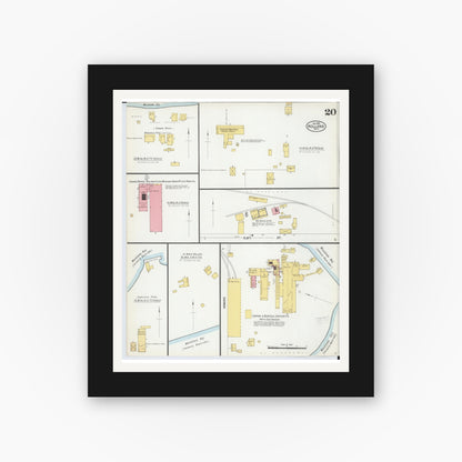 Old map wall art mockup — black gallery frame with white mat — Sanborn Fire Insurance Map from Holland, Ottawa County, Michigan (1902), Sheet #0020