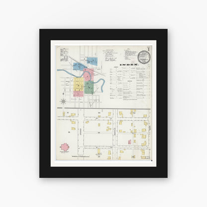 Old map wall art mockup — black gallery frame with white mat — Sanborn Fire Insurance Map from Ligonier, Noble County, Indiana (1892) - Complete Map Set