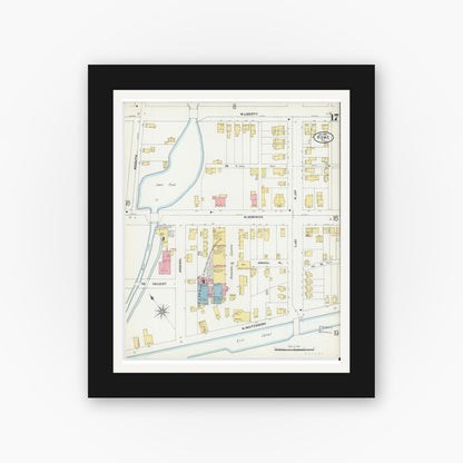 Old map wall art mockup — black gallery frame with white mat — Sanborn Fire Insurance Map from Rome, Oneida County, New York (1899), Sheet #0017