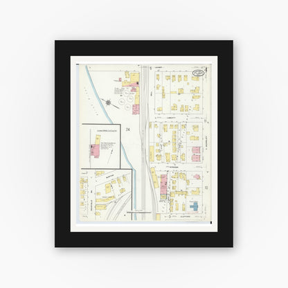 Old map wall art mockup — black gallery frame with white mat — Sanborn Fire Insurance Map from Flint, Genesee County, Michigan (1909), Sheet #0004