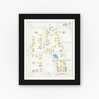 Old map wall art mockup — black gallery frame with white mat — Sanborn Fire Insurance Map from Little Falls, Herkimer County, New York (1900), Sheet #0007