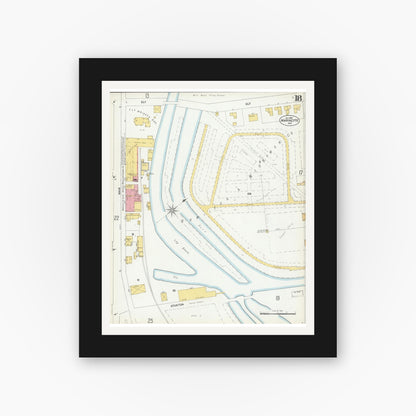Old map wall art mockup — black gallery frame with white mat — Sanborn Fire Insurance Map from Marinette, Marinette County, Wisconsin (1901), Sheet #0018