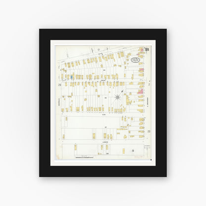 Old map wall art mockup — black gallery frame with white mat — Sanborn Fire Insurance Map from Salem, Salem County, New Jersey (1909), Sheet #0018