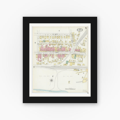 Old map wall art mockup — black gallery frame with white mat — Sanborn Fire Insurance Map from Plymouth, Luzerne County, Pennsylvania (1896), Sheet #0005