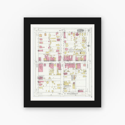 Old map wall art mockup — black gallery frame with white mat — Sanborn Fire Insurance Map from Huntingburg, Dubois County, Indiana (1921), Sheet #0007