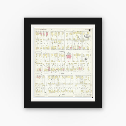 Old map wall art mockup — black gallery frame with white mat — Sanborn Fire Insurance Map from Circleville, Pickaway County, Ohio (1914), Sheet #0010
