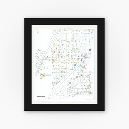 Old map wall art mockup — black gallery frame with white mat — Sanborn Fire Insurance Map from Moose Lake, Carlton County, Minnesota (1951), Sheet #0003