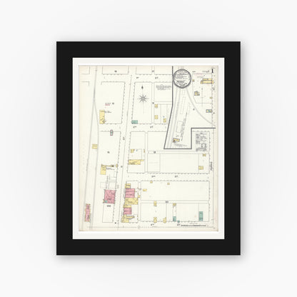 Old map wall art mockup — black gallery frame with white mat — Sanborn Fire Insurance Map from Perris, Riverside County, California (1892) - Complete Map Set