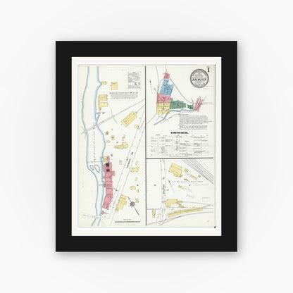 Old map wall art mockup — black gallery frame with white mat — Sanborn Fire Insurance Map from Brewster, Putnam County, New York (1910) - Complete Map Set