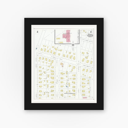 Old map wall art mockup — black gallery frame with white mat — Sanborn Fire Insurance Map from Osborn, Greene County, Ohio (1929), Sheet #0004