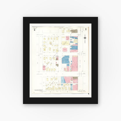 Old map wall art mockup — black gallery frame with white mat — Sanborn Fire Insurance Map from Spencer, Clay County, Iowa (1946), Sheet #0002