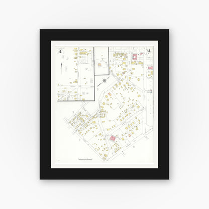 Old map wall art mockup — black gallery frame with white mat — Sanborn Fire Insurance Map from Kilgore, Gregg County, Texas (1936), Sheet #0004