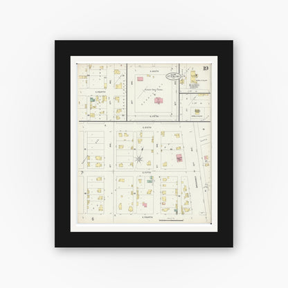 Old map wall art mockup — black gallery frame with white mat — Sanborn Fire Insurance Map from Sterling, Whiteside County, Illinois (1897), Sheet #0019