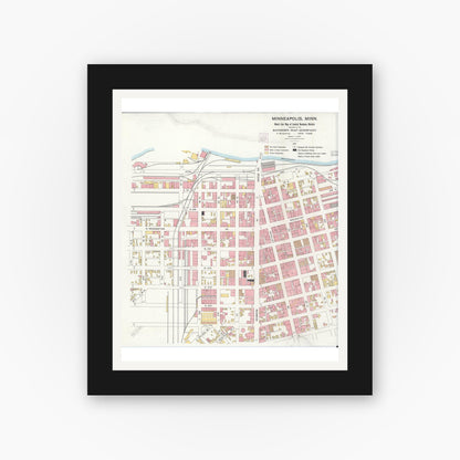 Old map wall art mockup — black gallery frame with white mat — Sanborn Fire Insurance Map from Minneapolis, Hennepin County, Minnesota (1904), Sheet #0001