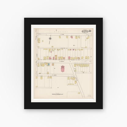 Old map wall art mockup — black gallery frame with white mat — Sanborn Fire Insurance Map from Bellefonte, Centre County, Pennsylvania (1922), Sheet #0010