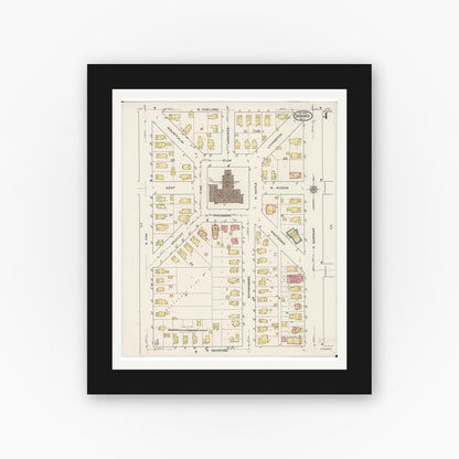 Old map wall art mockup — black gallery frame with white mat — Sanborn Fire Insurance Map from Durand, Shiawassee County, Michigan (1922), Sheet #0004