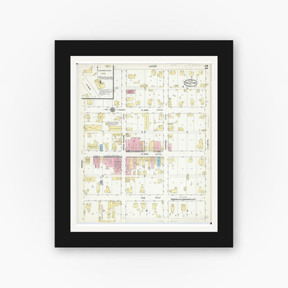 Old map wall art mockup — black gallery frame with white mat — Sanborn Fire Insurance Map from Palestine, Crawford County, Illinois (1910), Sheet #0002