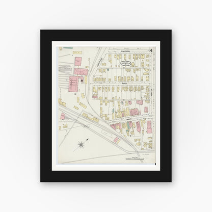 Old map wall art mockup — black gallery frame with white mat — Sanborn Fire Insurance Map from Ashley, Luzerne County, Pennsylvania (1891), Sheet #0004