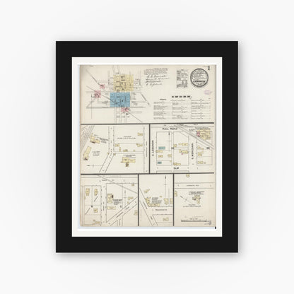 Old map wall art mockup — black gallery frame with white mat — Sanborn Fire Insurance Map from Lebanon, Boone County, Indiana (1887) - Complete Map Set