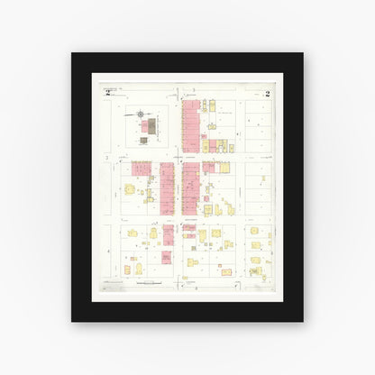 Old map wall art mockup — black gallery frame with white mat — Sanborn Fire Insurance Map from San Augustine, San Augustine County, Texas (1937), Sheet #0002