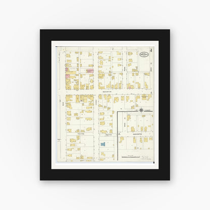 Old map wall art mockup — black gallery frame with white mat — Sanborn Fire Insurance Map from New Paris, Preble County, Ohio (1911), Sheet #0004