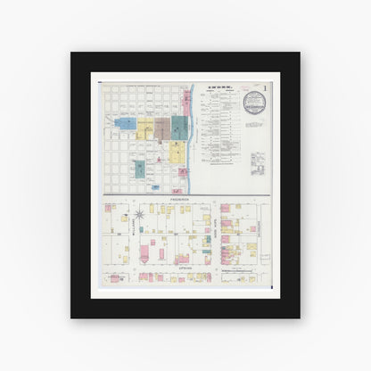 Old map wall art mockup — black gallery frame with white mat — Sanborn Fire Insurance Map from Cape Girardeau, Cape Girardeau County, Missouri (1893) - Complete Map Set