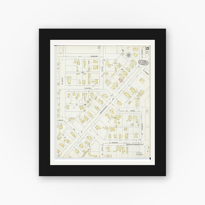 Old map wall art mockup — black gallery frame with white mat — Sanborn Fire Insurance Map from Alpena, Alpena County, Michigan (1895), Sheet #0021