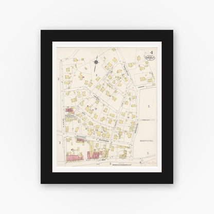 Old map wall art mockup — black gallery frame with white mat — Sanborn Fire Insurance Map from Grass Valley, Nevada County, California (1912), Sheet #0004