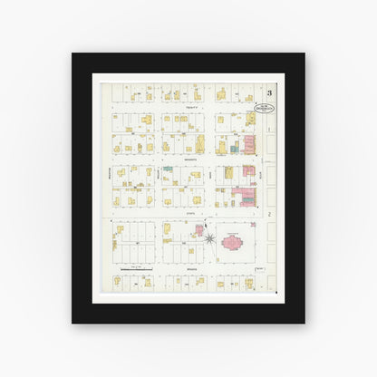 Old map wall art mockup — black gallery frame with white mat — Sanborn Fire Insurance Map from Groesbeck, Limestone County, Texas (1906), Sheet #0003
