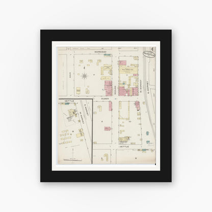 Old map wall art mockup — black gallery frame with white mat — Sanborn Fire Insurance Map from Reidsville, Rockingham County, North Carolina (1885), Sheet #0004