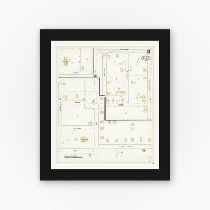 Old map wall art mockup — black gallery frame with white mat — Sanborn Fire Insurance Map from Ocala, Marion County, Florida (1912), Sheet #0013