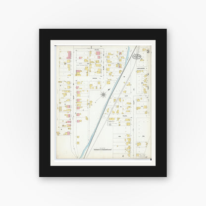 Old map wall art mockup — black gallery frame with white mat — Sanborn Fire Insurance Map from Ironton, Lawrence County, Ohio (1904), Sheet #0003