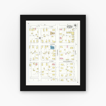Old map wall art mockup — black gallery frame with white mat — Sanborn Fire Insurance Map from Mount Pleasant, Henry County, Iowa (1920), Sheet #0010