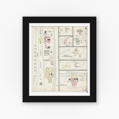 Old map wall art mockup — black gallery frame with white mat — Sanborn Fire Insurance Map from Leetonia, Columbiana County, Ohio (1884), Sheet #0002