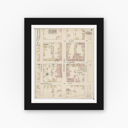 Old map wall art mockup — black gallery frame with white mat — Sanborn Fire Insurance Map from Lebanon, Warren County, Ohio (1885), Sheet #0002