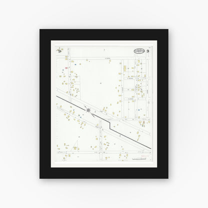 Old map wall art mockup — black gallery frame with white mat — Sanborn Fire Insurance Map from Hammonton, Atlantic County, New Jersey (1930), Sheet #0009