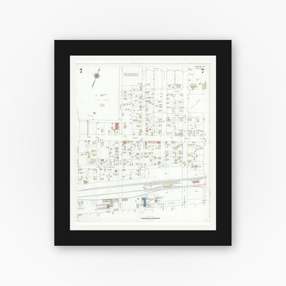Old map wall art mockup — black gallery frame with white mat — Sanborn Fire Insurance Map from Rosenberg, Fort Bend County, Texas (1942), Sheet #0007
