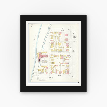Old map wall art mockup — black gallery frame with white mat — Sanborn Fire Insurance Map from Hamilton, Butler County, Ohio (1899), Sheet #0007