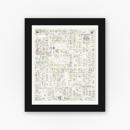 Old map wall art mockup — black gallery frame with white mat — Sanborn Fire Insurance Map from Waukegan, Lake County, Illinois (1924), Sheet #0018