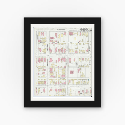 Old map wall art mockup — black gallery frame with white mat — Sanborn Fire Insurance Map from Springfield, Clark County, Ohio (1891), Sheet #0018