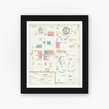 Old map wall art mockup — black gallery frame with white mat — Sanborn Fire Insurance Map from Rockwall, Rockwall County, Texas (1900), Sheet #0001