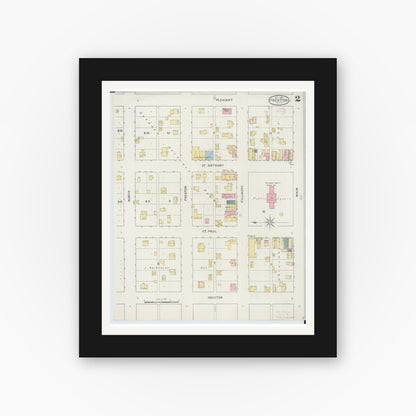 Old map wall art mockup — black gallery frame with white mat — Sanborn Fire Insurance Map from Preston, Fillmore County, Minnesota (1894), Sheet #0002